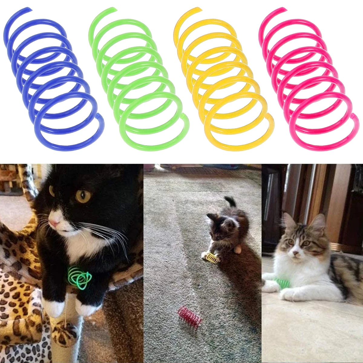 16/32/80Pcs Cat Spring Toys Colorful Kitten Coil Spiral Springs Toy Durable Plastic Creative Cat Interactive Pet Toy New