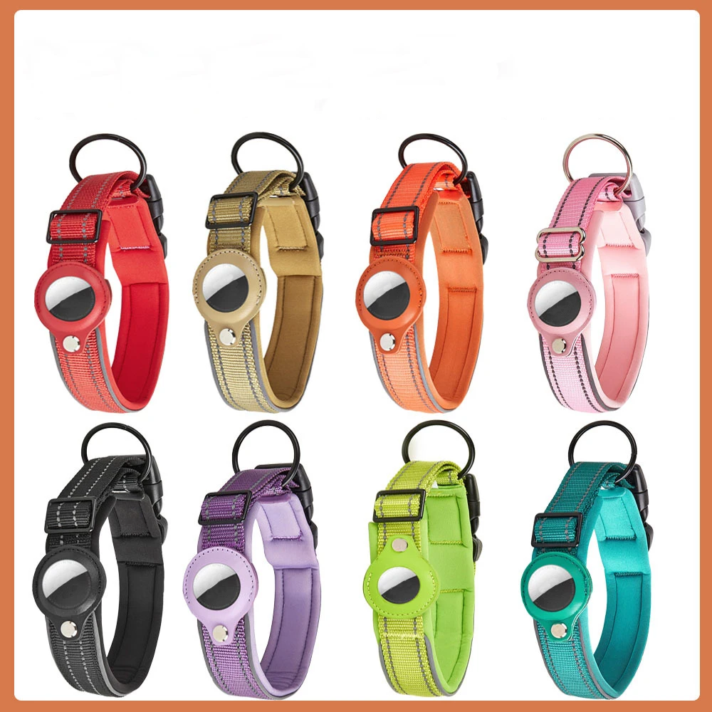 Reflective AirTag Dog Collar, Heavy Duty Dog Collar with Adjustable AirTag Holder Case Accessories for Small Medium Large Dogs