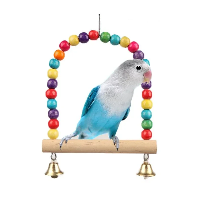 Pet Toy Bird Swing Toys Parrot Wooden Swing Stand Parrot Toy Bird Toy Pet Supplies accesorios para pájaros(S:12x15cm/ L:18*22cm)
