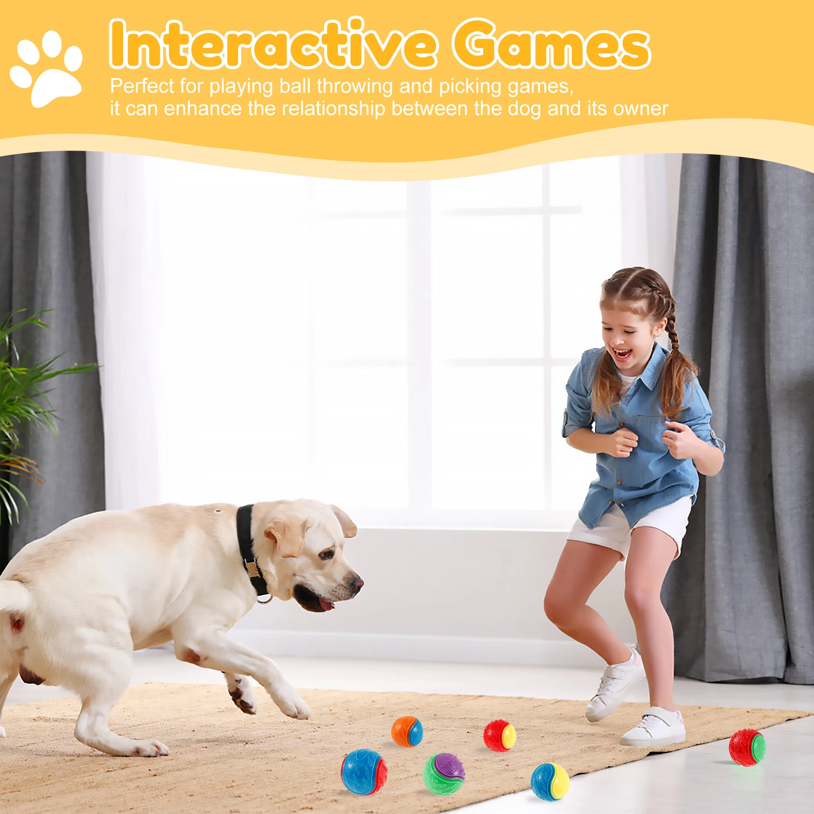 6Pcs Squeaky Balls Toys Dogs Interactive Toys TPR Dog Chew Toy for Dog Pet Teeth Cleaning Bite Resistance Pet Supplies