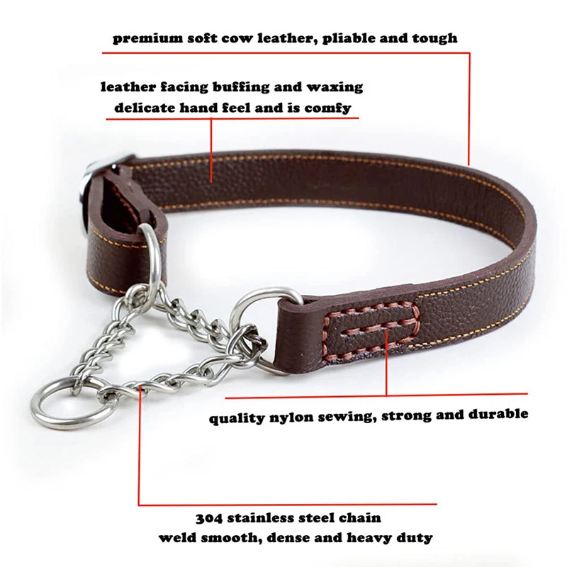 Benepaw Martingale Leather Collar No Pull Anti-Escape Training Dog Collar Stainless Steel Pet Chain For Small Medium Large Dogs