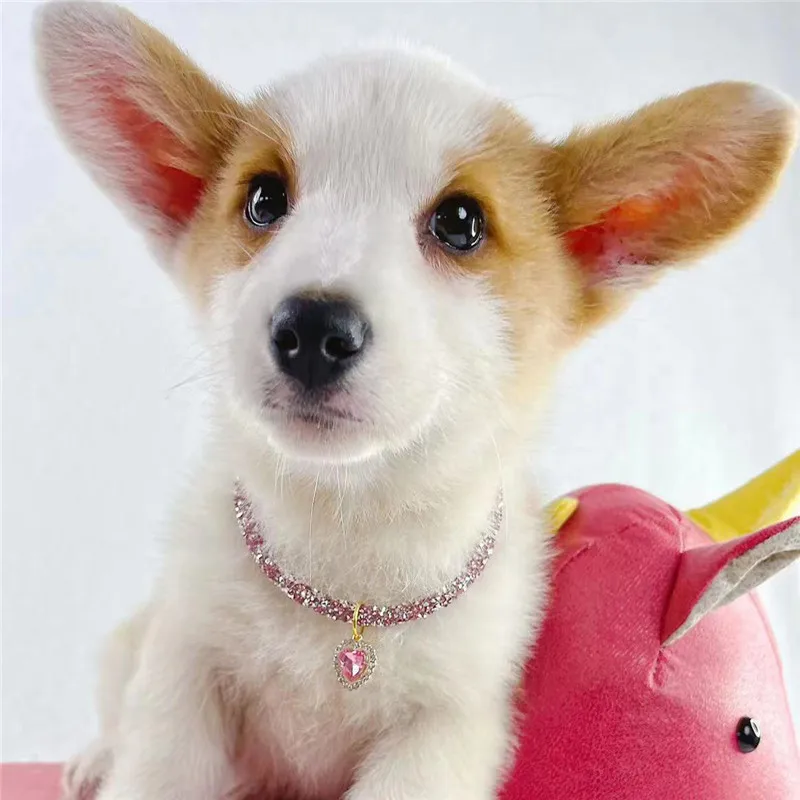 Crystal Cat Collar Heart Gem Pendant Party Rhinestone Necklace Adjustable Cats Puppy Chihuahua Wedding Pet Accessories