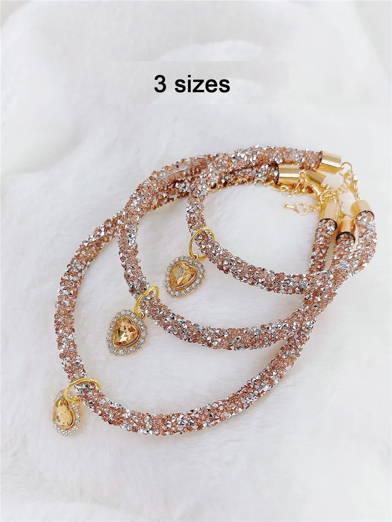 Crystal Cat Collar Heart Gem Pendant Party Rhinestone Necklace Adjustable Cats Puppy Chihuahua Wedding Pet Accessories