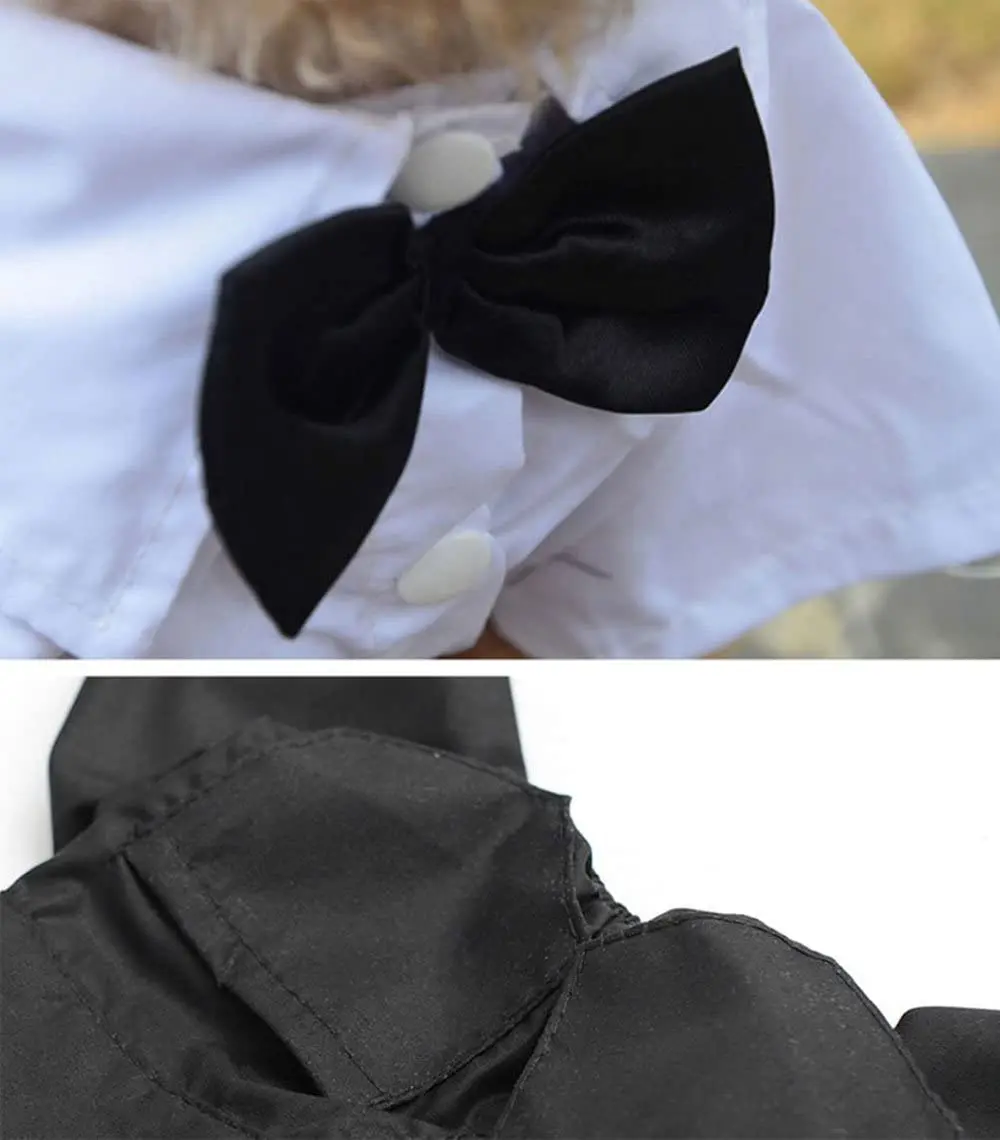 Stylish Dog Tuxedo Suit Prince Wedding Costume White Black Formal Clothes with Bowtie Puppy Jumpsuit for Small Dogs