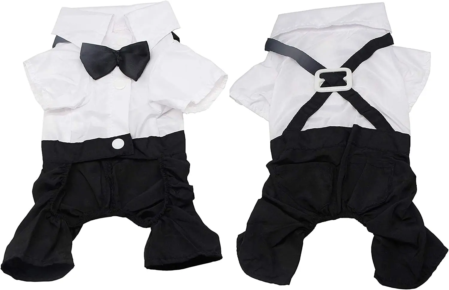 Stylish Dog Tuxedo Suit Prince Wedding Costume White Black Formal Clothes with Bowtie Puppy Jumpsuit for Small Dogs