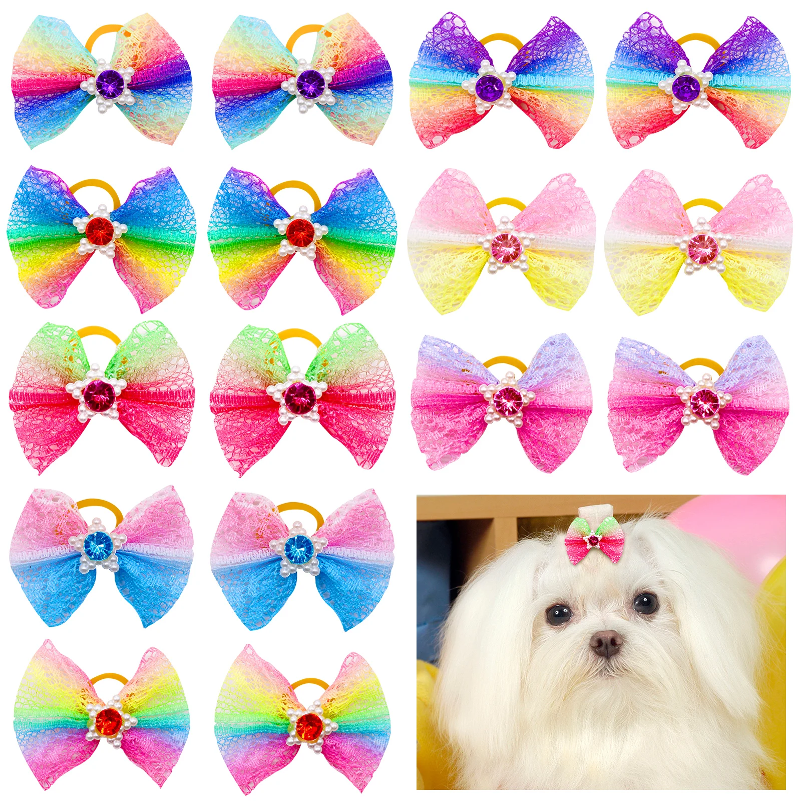 10/20/30PCS Pet Grooming Hair Bows Puppy Mix Colours Decorate Hair Accessories for Small Dog Hair Rubber Bands Dog Supplier