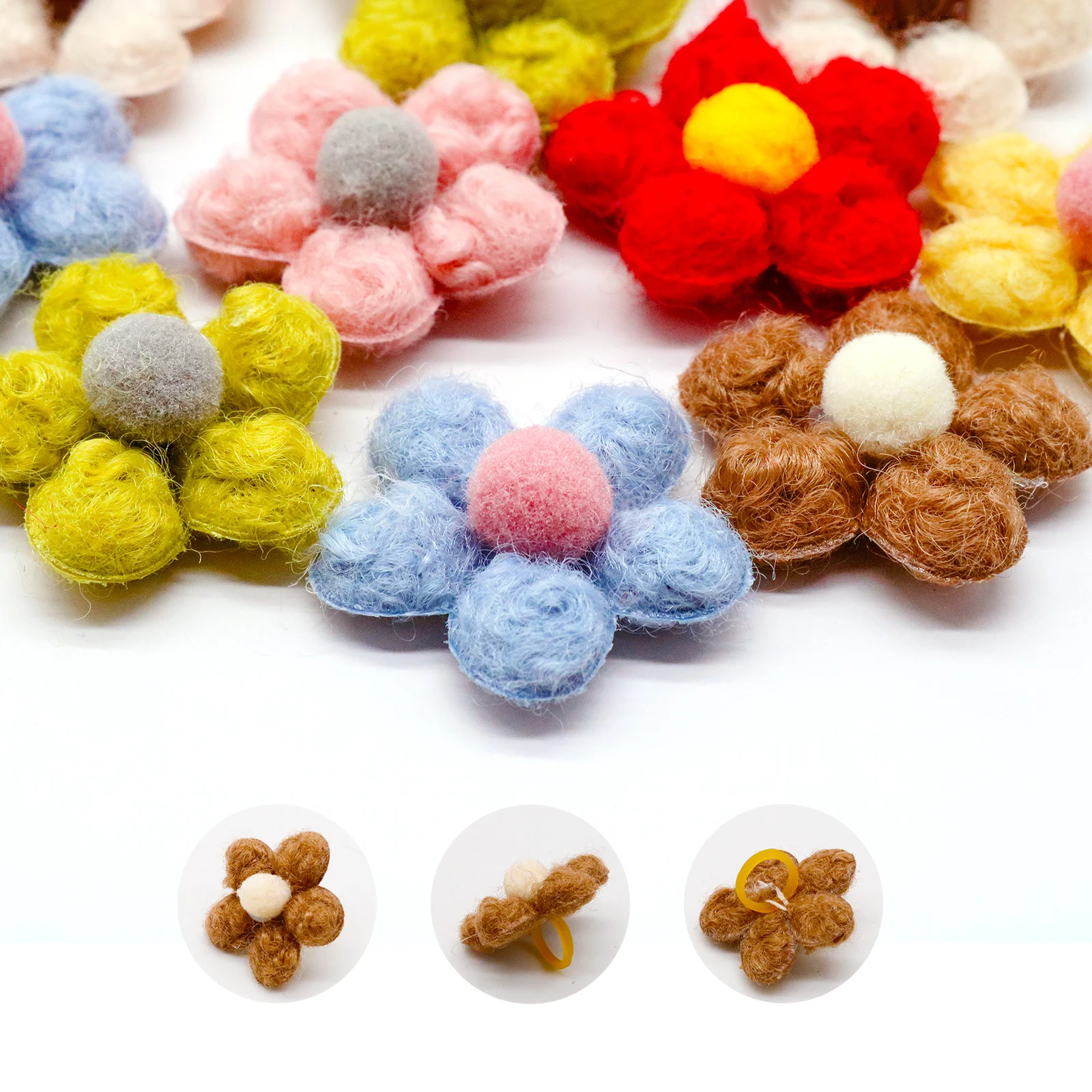 10/20pcs Flower Dog Hair Bows Handmade Dog Bow Plaid Mix Colors Cat Hair Bowknot Rubber Bands for Small Dogs Grooming Supplies