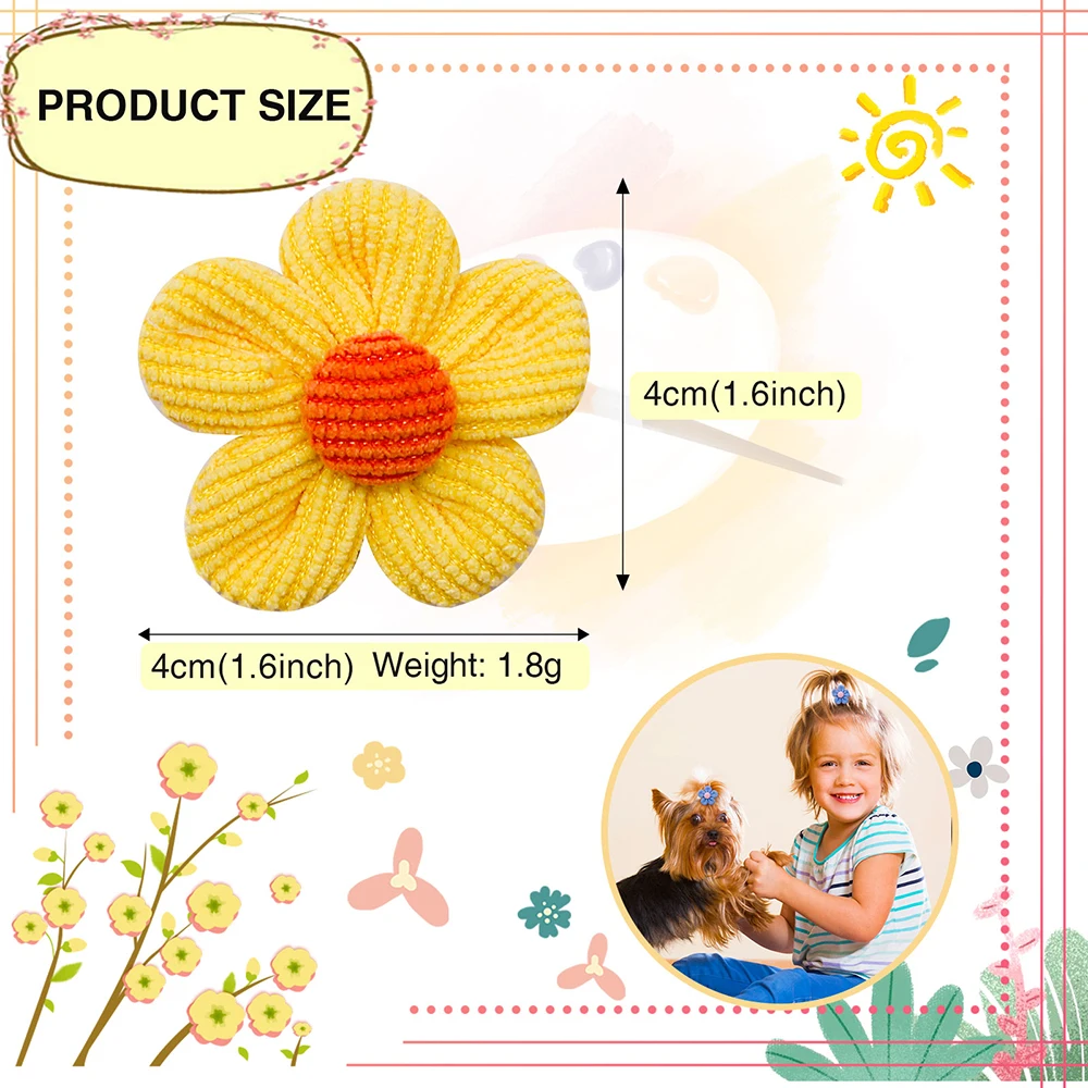 10/20pcs Flower Dog Hair Bows Handmade Dog Bow Plaid Mix Colors Cat Hair Bowknot Rubber Bands for Small Dogs Grooming Supplies