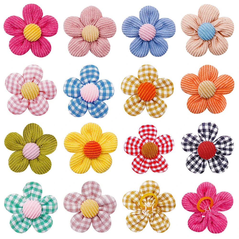 10/20pcs Flower Dog Hair Bows Handmade Dog Bow Plaid Mix Colors Cat Hair Bowknot Rubber Bands for Small Dogs Grooming Supplies