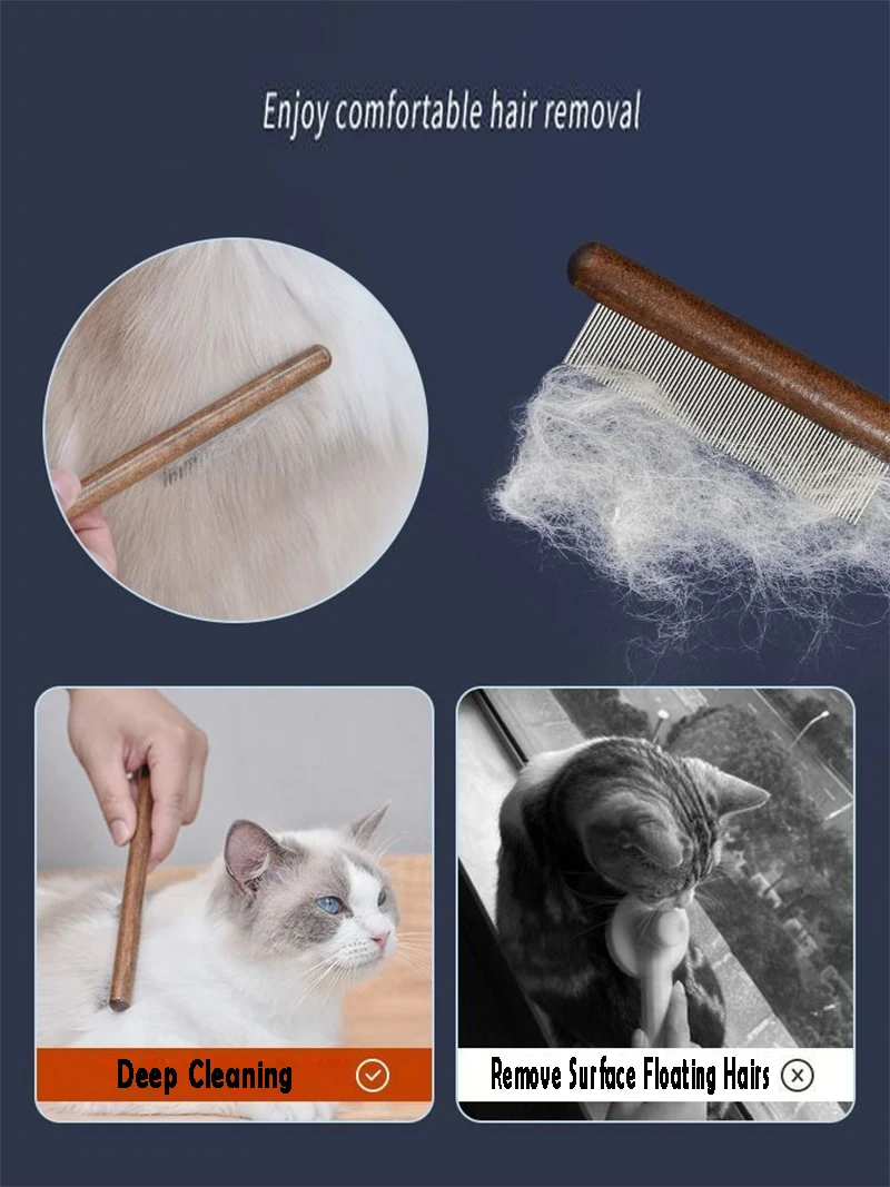 Cat Comb Stainless Steel Pet Hair Remover Wooden Handle Cat Hair Comb Pet Grooming Massage Dog Brush Cleaning Tool Pets Supplies