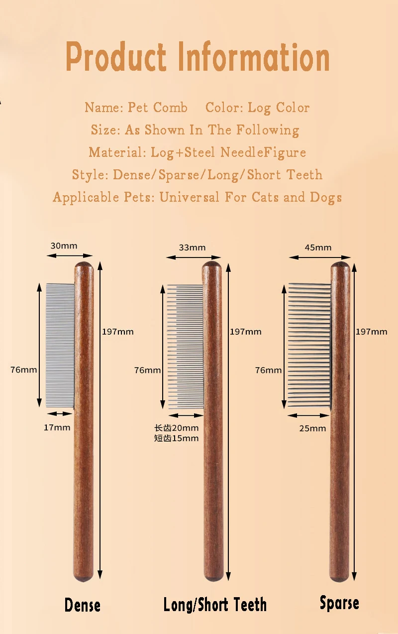 Cat Comb Stainless Steel Pet Hair Remover Wooden Handle Cat Hair Comb Pet Grooming Massage Dog Brush Cleaning Tool Pets Supplies