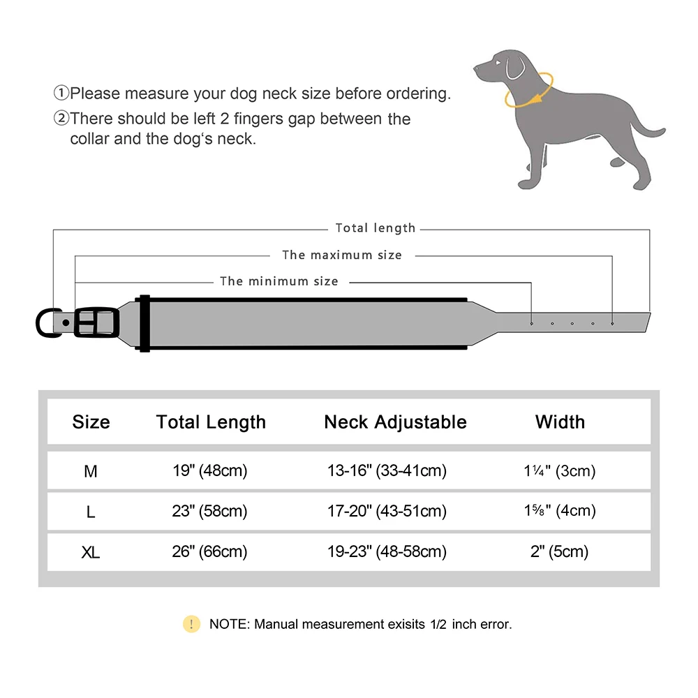 Customized Engraved Dog Collar Wide Leather Dog Collar Large Soft Padded Pet Dog Collars For Medium Large Dogs Free Engraving
