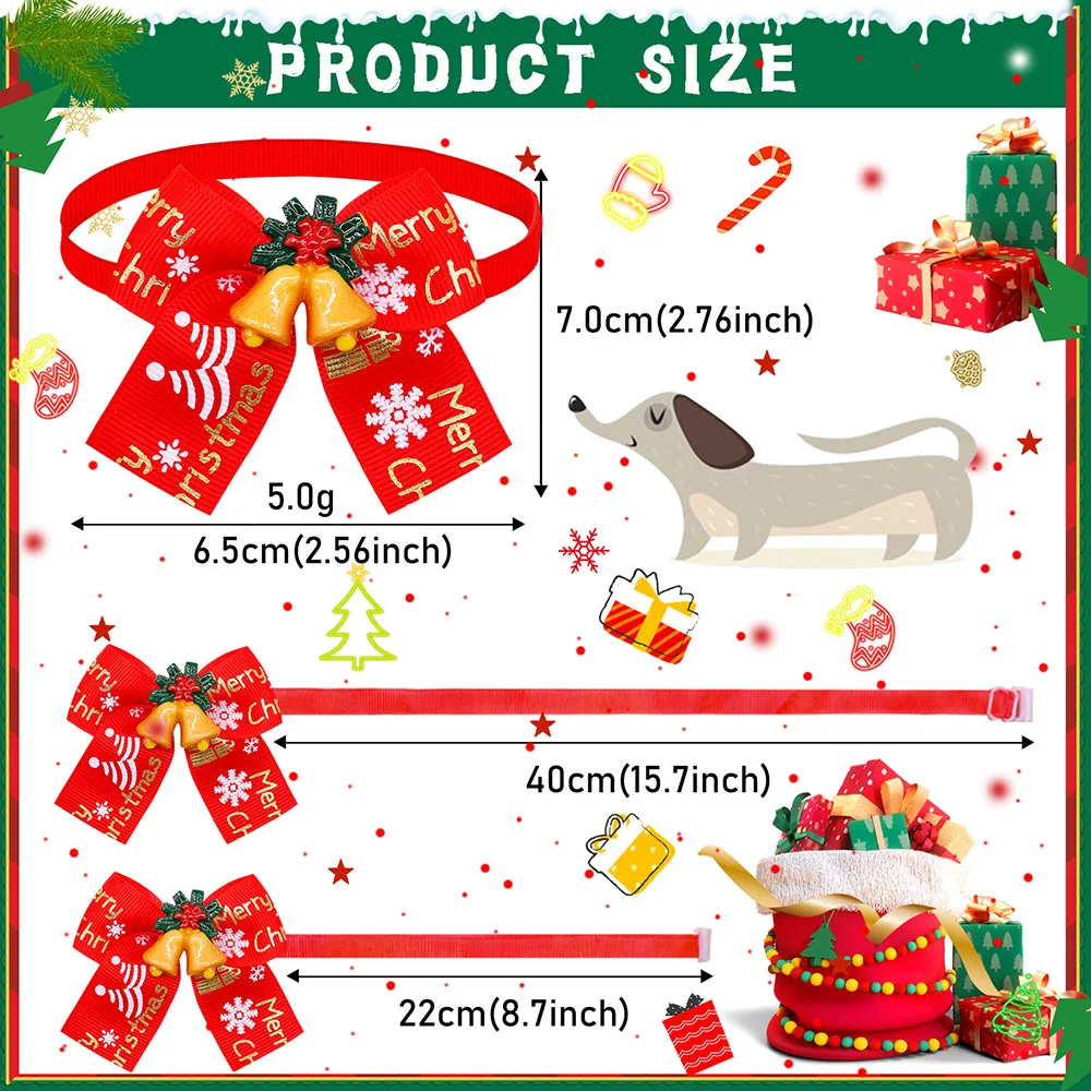 30PCS Christmas Dog Bowties For Dogs Christmas Grooming Small Dogs Pets Bowties Collar Pet Grooming Accessories For Small Dogs