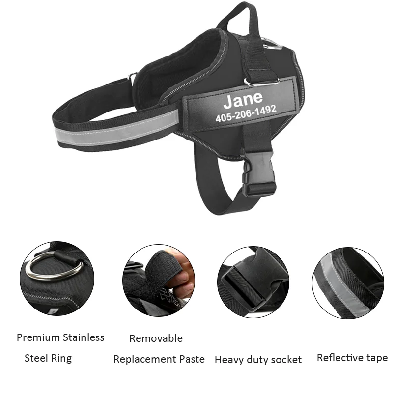 Dropshipping Dog Harness Vest ID Patch Customized Reflective Breathable Adjustable Pet Harness For Small Large Dogs NO PULL