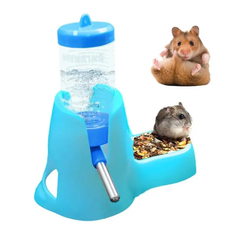 Hamster Water Feeder Small Animal Automatic Dispenser Drinking Water Bottle Bowls Dish with Food Container for Guinea Pig Rat