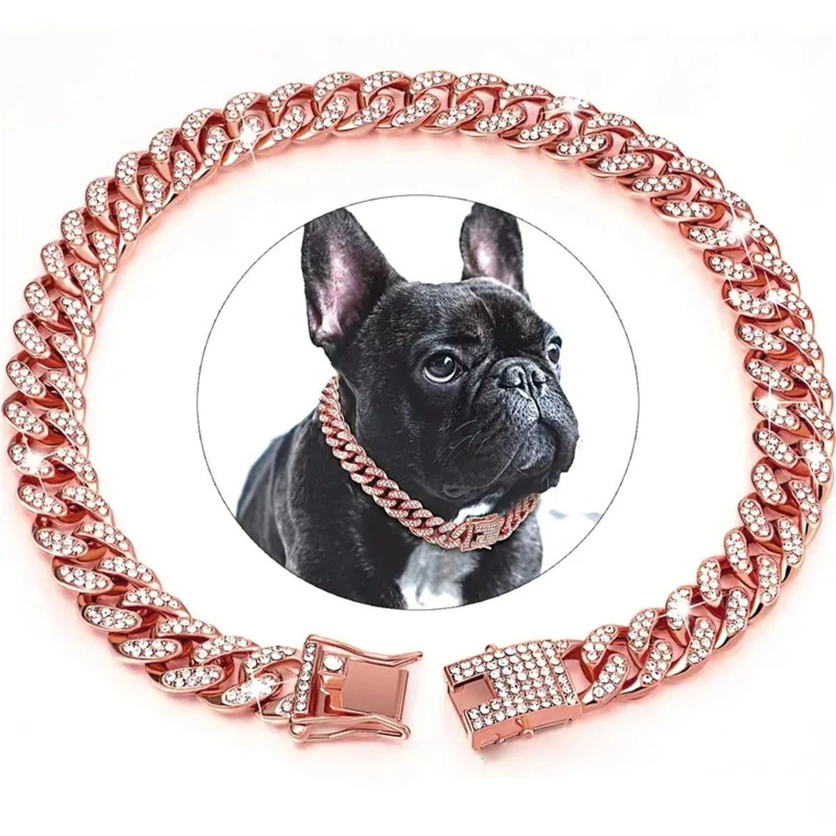 New Style Pet Collar Necklace Cat Dog Full Diamond Cuban Chains Dog Chains Lock Buckle Gold Silver Rose Gold Pet Supplies