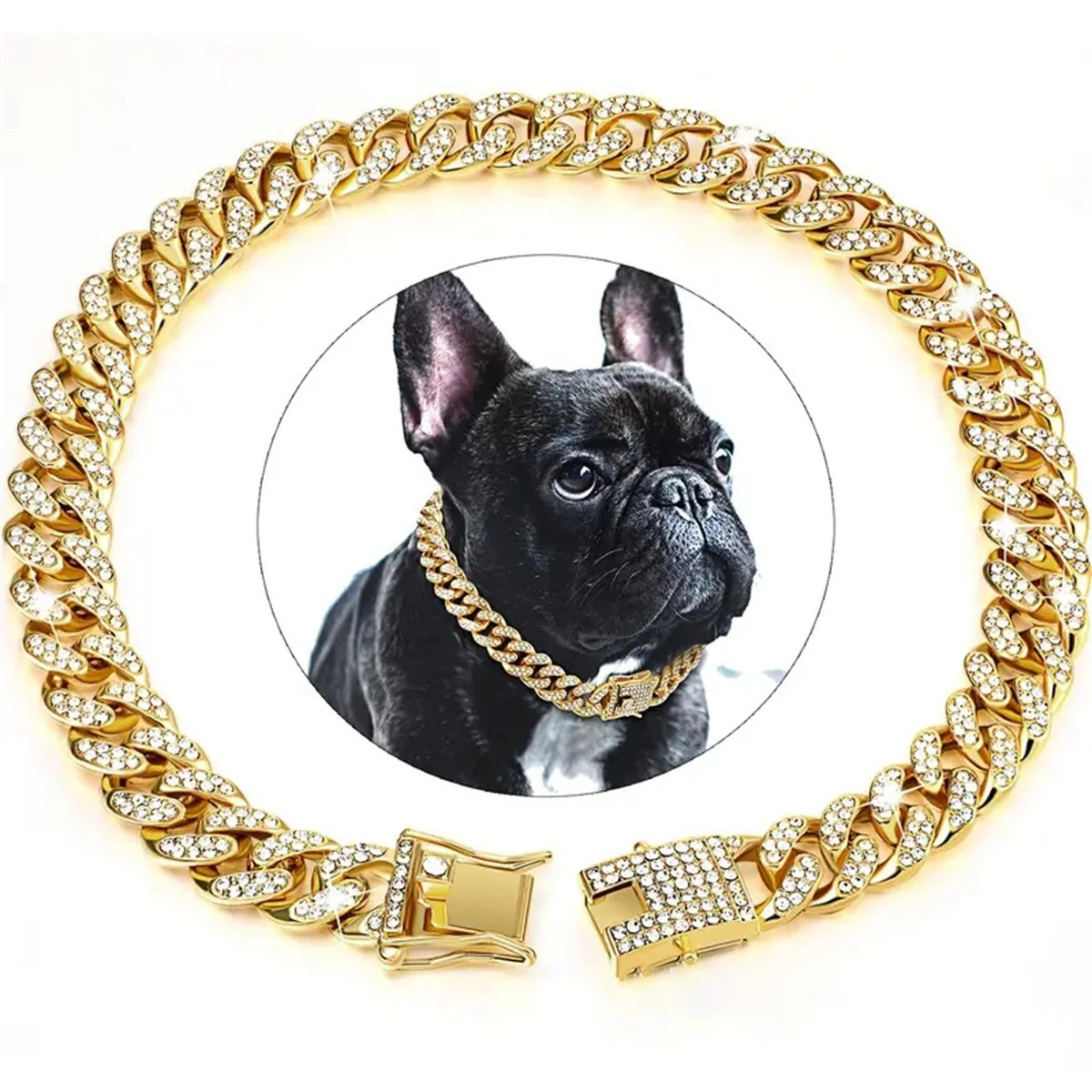 New Style Pet Collar Necklace Cat Dog Full Diamond Cuban Chains Dog Chains Lock Buckle Gold Silver Rose Gold Pet Supplies