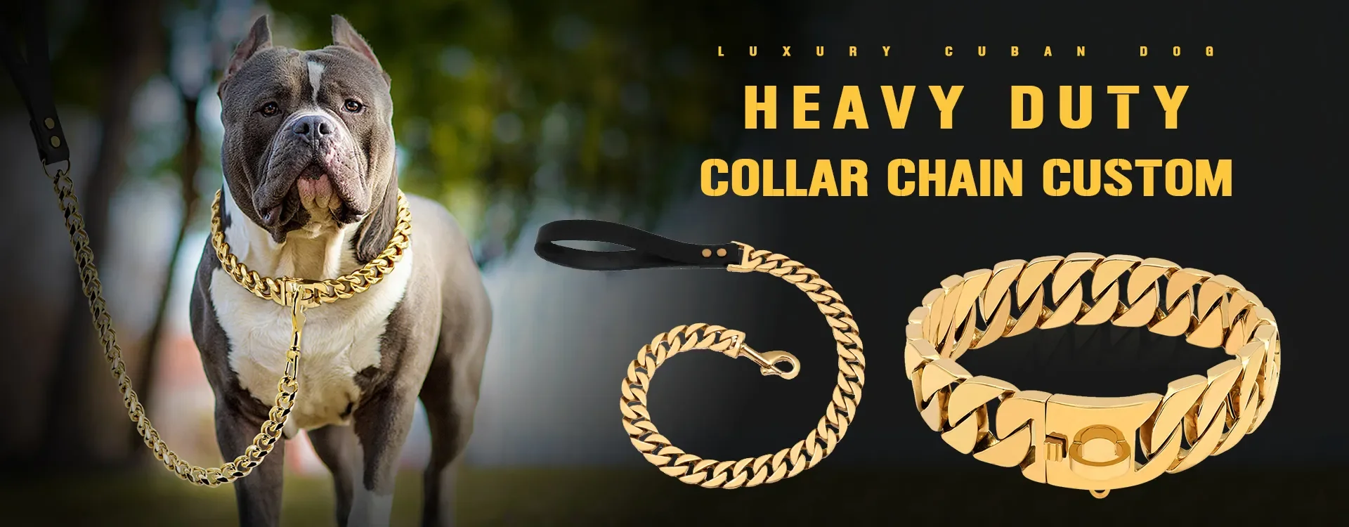 32MM Wide Strong Metal Dog Chain Collars Stainless Steel Dog Choker Pitbull Gold Dog Necklace For Large Dogs