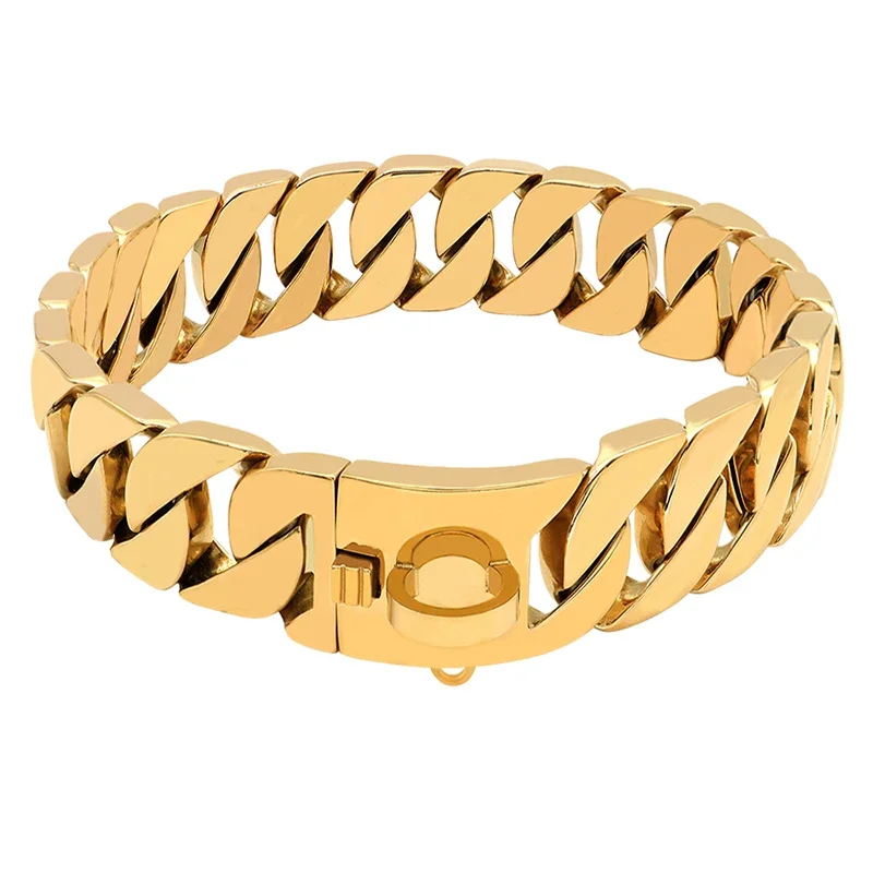 32MM Wide Strong Metal Dog Chain Collars Stainless Steel Dog Choker Pitbull Gold Dog Necklace For Large Dogs