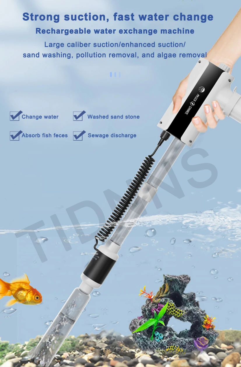 Powerful Suction Aquarium Electric Syphon Operated Fish Tank Sand Washer Vacuum Gravel Water Changer Siphon Filter Cleaner