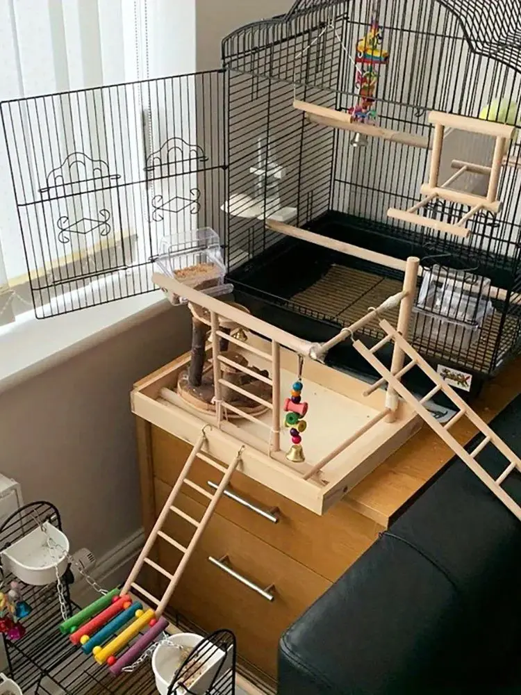 1pc Parrot Toy Wooden Bird Climbing Ladder, Parrot Bird Cage Supplies, Solid Wood Stand Climbing Ladder,Hamster ladder