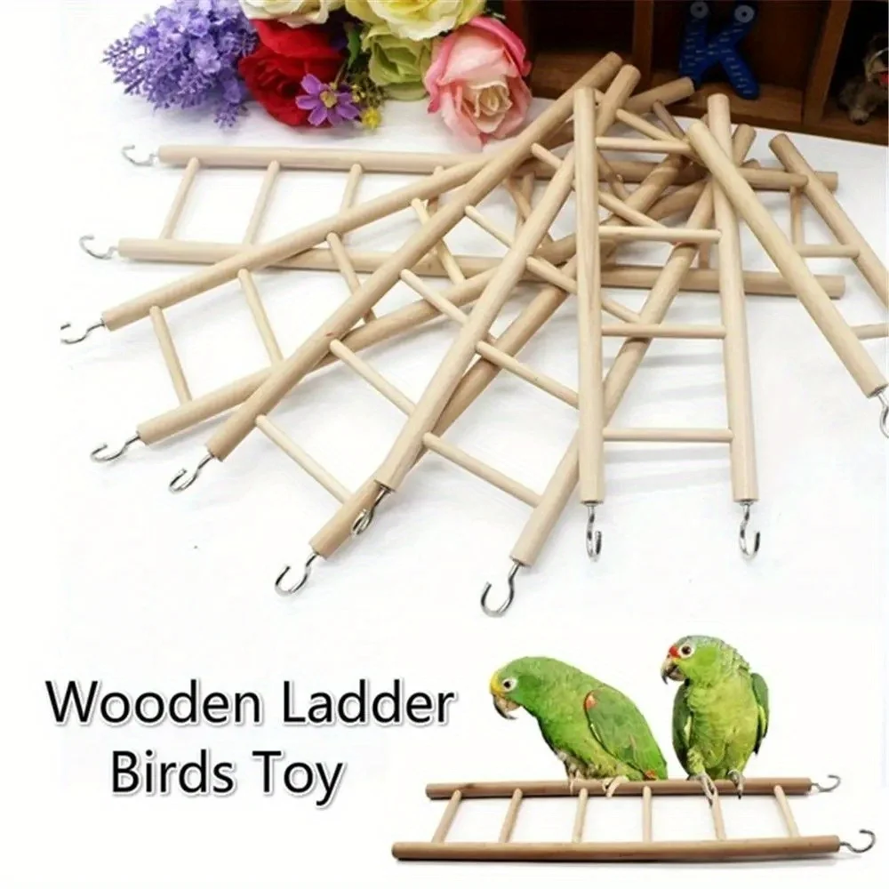 1pc Parrot Toy Wooden Bird Climbing Ladder, Parrot Bird Cage Supplies, Solid Wood Stand Climbing Ladder,Hamster ladder
