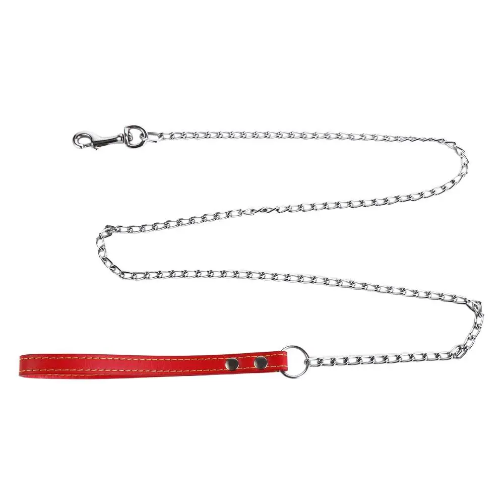 Heavy Duty Metal Chain Dog Lead With Leather Handle Long Strong Control Leash Outdoor Pet Traction Rope Anti Bite Chain Supplies