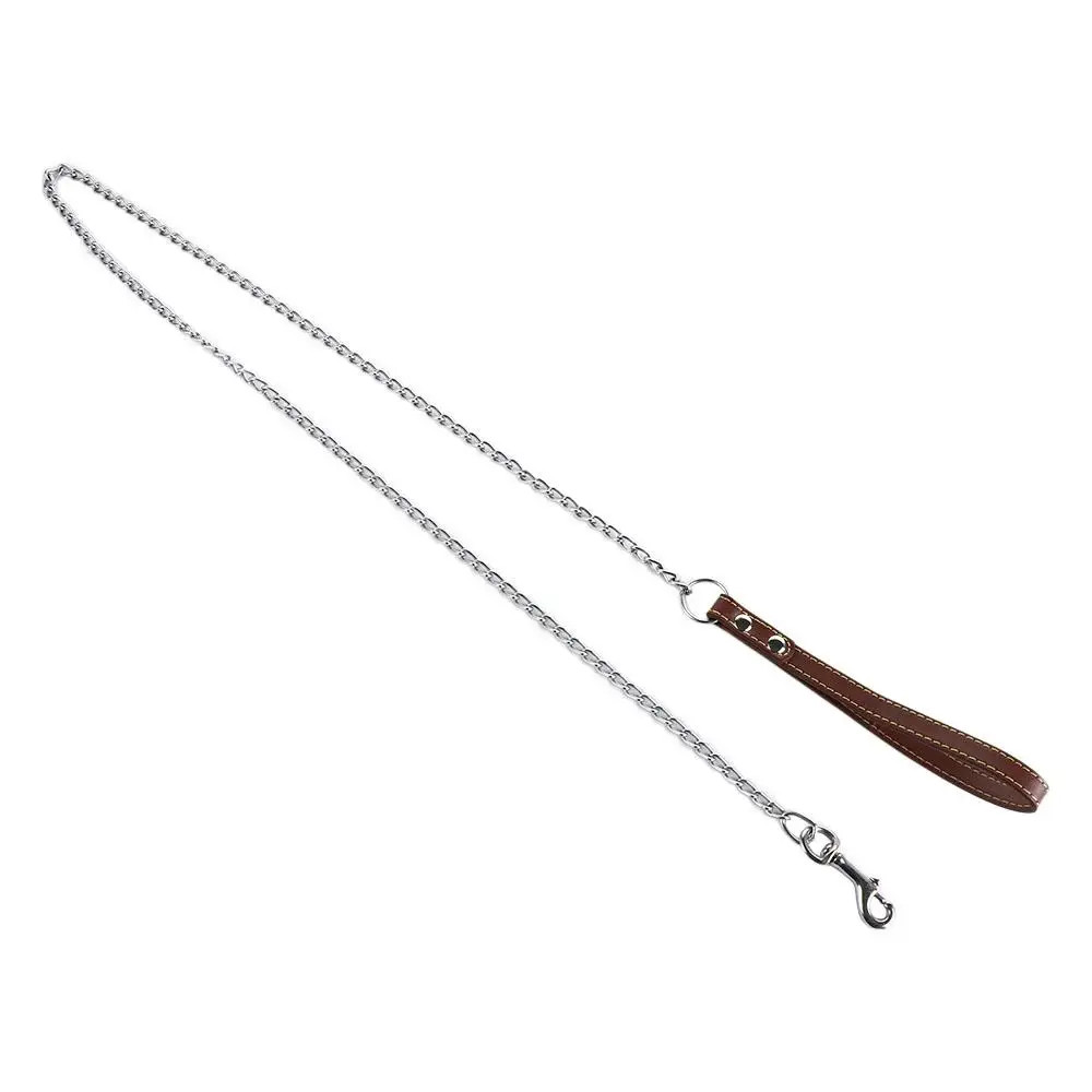 Heavy Duty Metal Chain Dog Lead With Leather Handle Long Strong Control Leash Outdoor Pet Traction Rope Anti Bite Chain Supplies