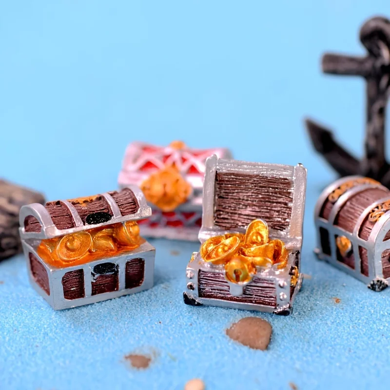 4pcs Treasure Chest Box, Fish Tank Aquarium Decoration Cartoon Treasure Box Mini Resin Underwater Ornaments