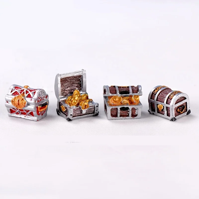 4pcs Treasure Chest Box, Fish Tank Aquarium Decoration Cartoon Treasure Box Mini Resin Underwater Ornaments