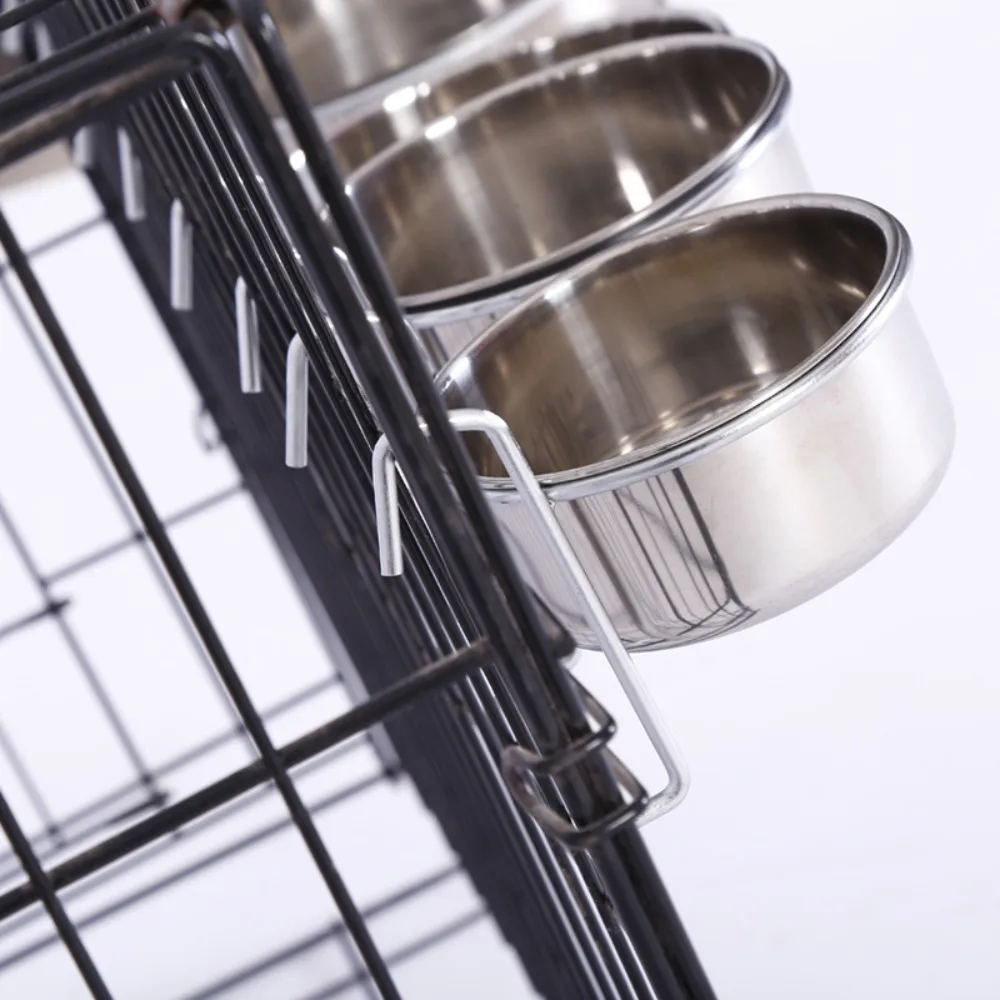 Cat Hanger Cage Cup Stainless Steel Pet Feeding Tools Stationary Dog Bowl Hanging Feeder Dish Travel Food Water Bowls
