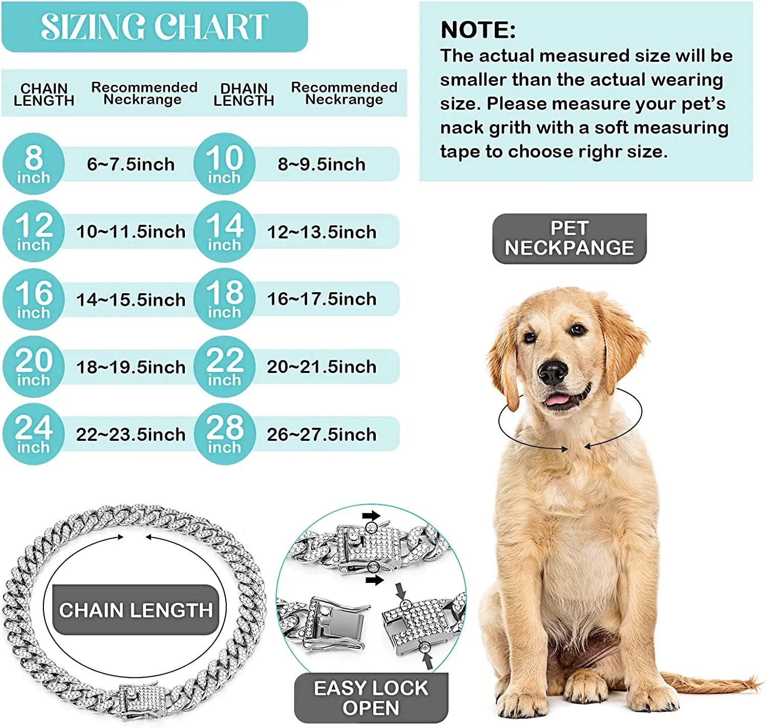 Luxury Cuban Link Cat Necklace Gold Chain Collar for Cats, Kitten Puppy Luxury Rhinestone Jewelry Wedding Prom Accessories