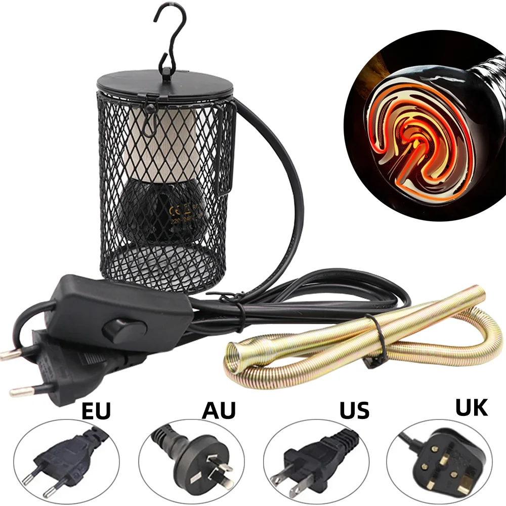 Ceramic Heating Lamp Bulb with Protective Cover Against Scalding No Light Emitting Heater for Reptile Poultry Livestock
