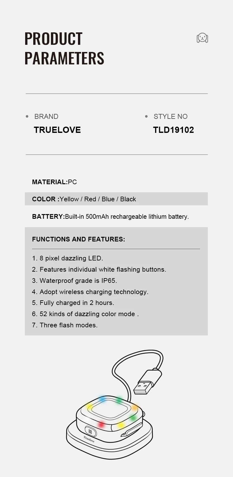 Truelove Safety LED Light for Pet Wear Collar Harness Backpack with Water Resistant and Long Continuous Battery Life TLD19102