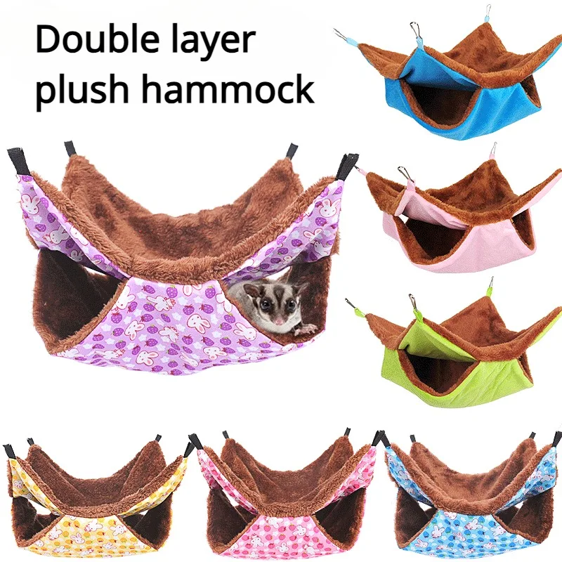Hamster Hammock Double Layer Thick Plush Hanging Sleeping Bag Keep Warm Cotton Nest for Totoro Guinea Pig Pet Winter Supplies