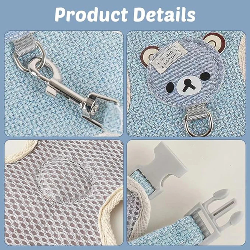 Rabbit Harness Leash Breathable Dog Walking Harness Anti Pull Adjustable Vest for Small Animals Hamster Guinea Pig Ferret Kitten