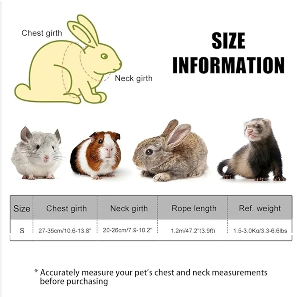 Rabbit Harness Leash Breathable Dog Walking Harness Anti Pull Adjustable Vest for Small Animals Hamster Guinea Pig Ferret Kitten