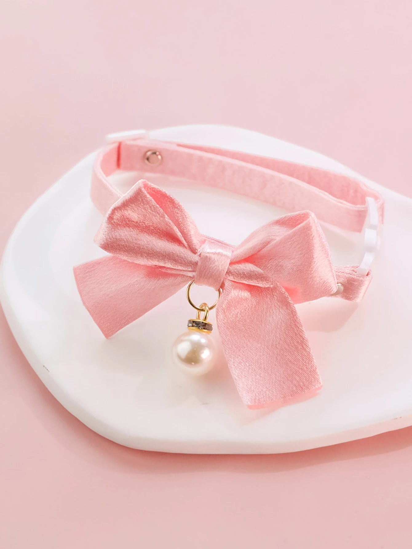 Cute Cats Collar Kitten Fairy Pink Lace Bow Hanging Pearl Pet Collar Cat Dog Bow Tie Jewelry Satin Rhinestone Puppy Collar