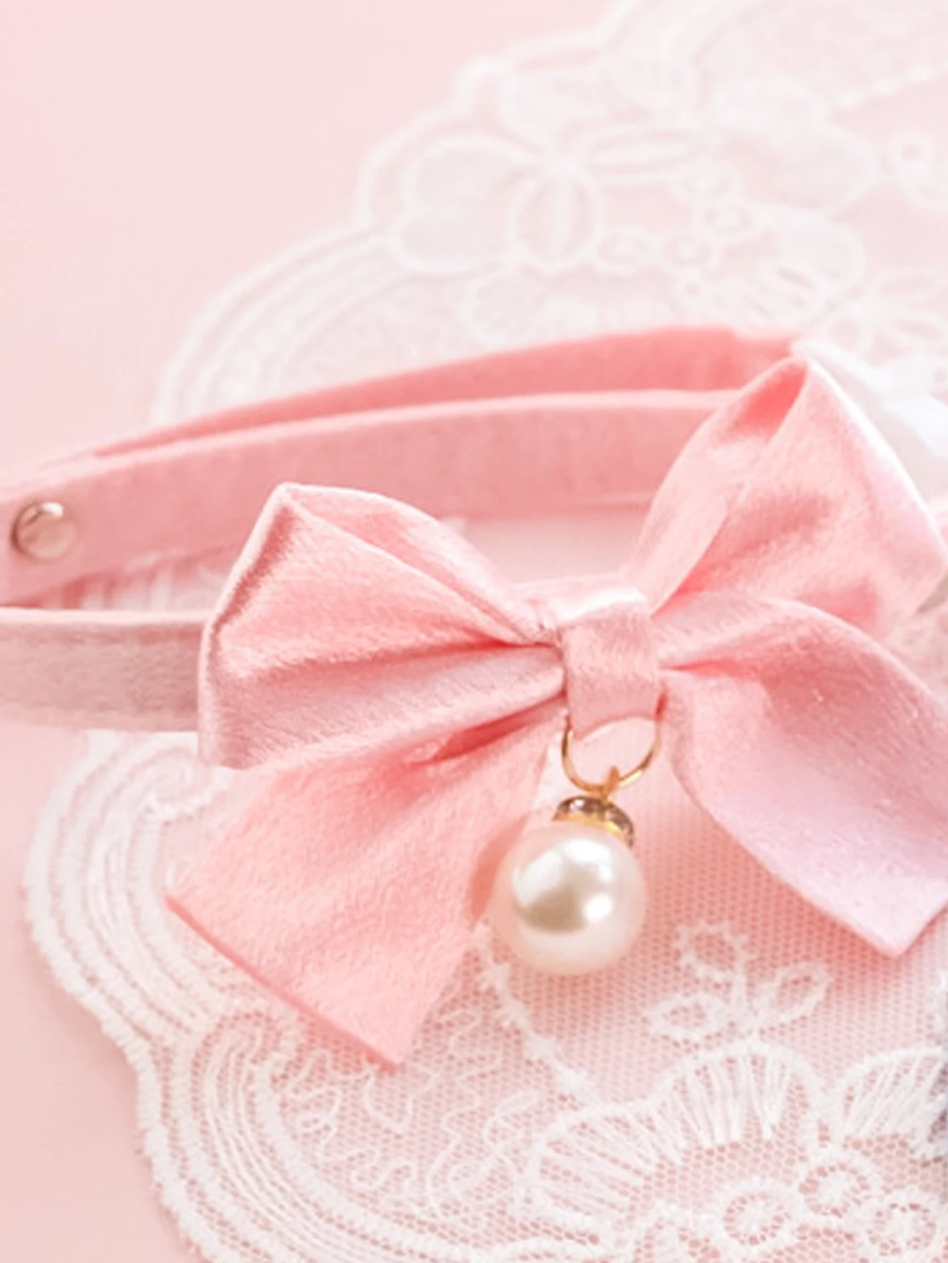 Cute Cats Collar Kitten Fairy Pink Lace Bow Hanging Pearl Pet Collar Cat Dog Bow Tie Jewelry Satin Rhinestone Puppy Collar