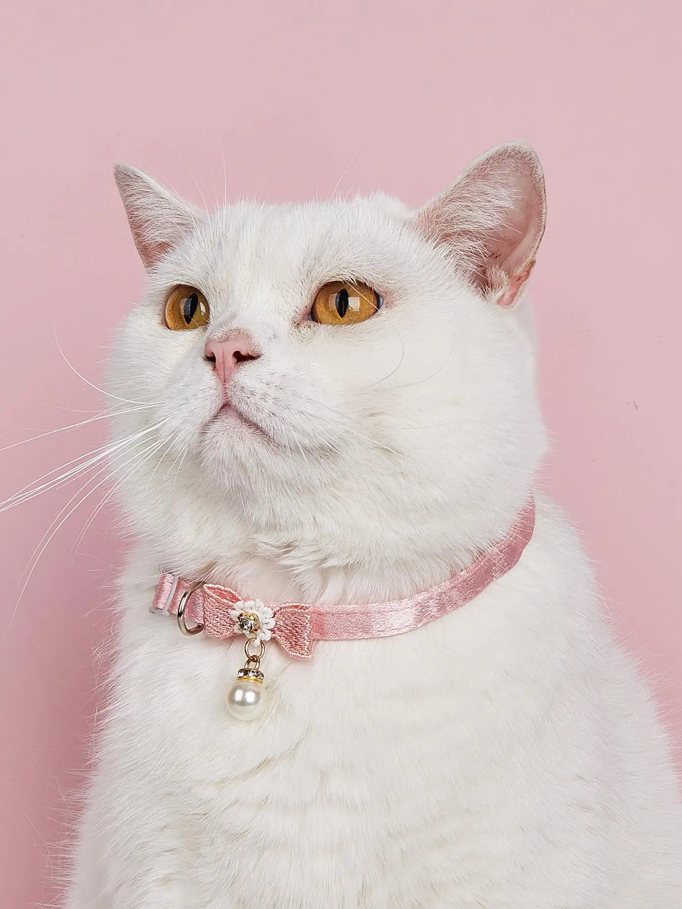 Cute Cats Collar Kitten Fairy Pink Lace Bow Hanging Pearl Pet Collar Cat Dog Bow Tie Jewelry Satin Rhinestone Puppy Collar