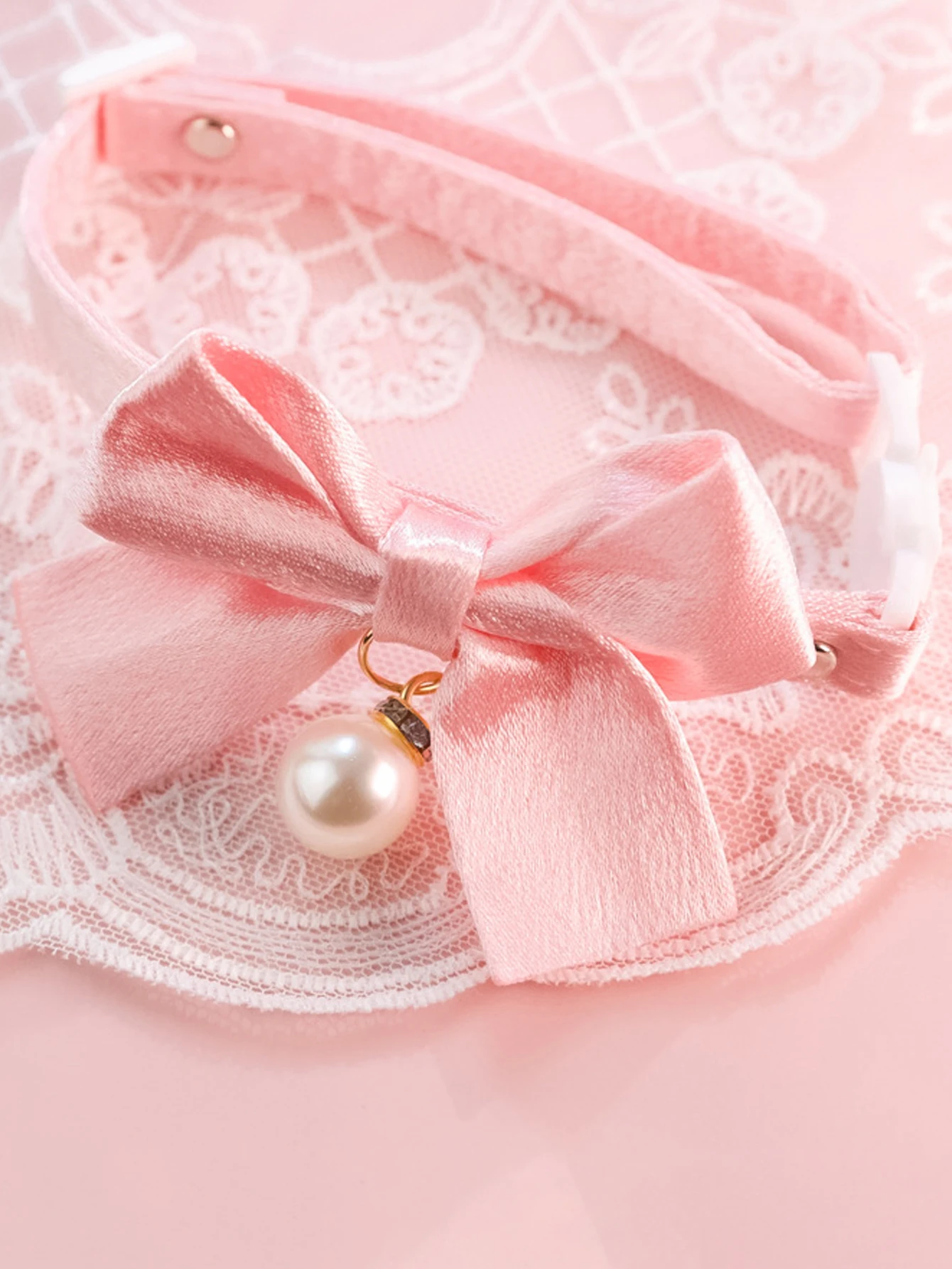 Cute Cats Collar Kitten Fairy Pink Lace Bow Hanging Pearl Pet Collar Cat Dog Bow Tie Jewelry Satin Rhinestone Puppy Collar