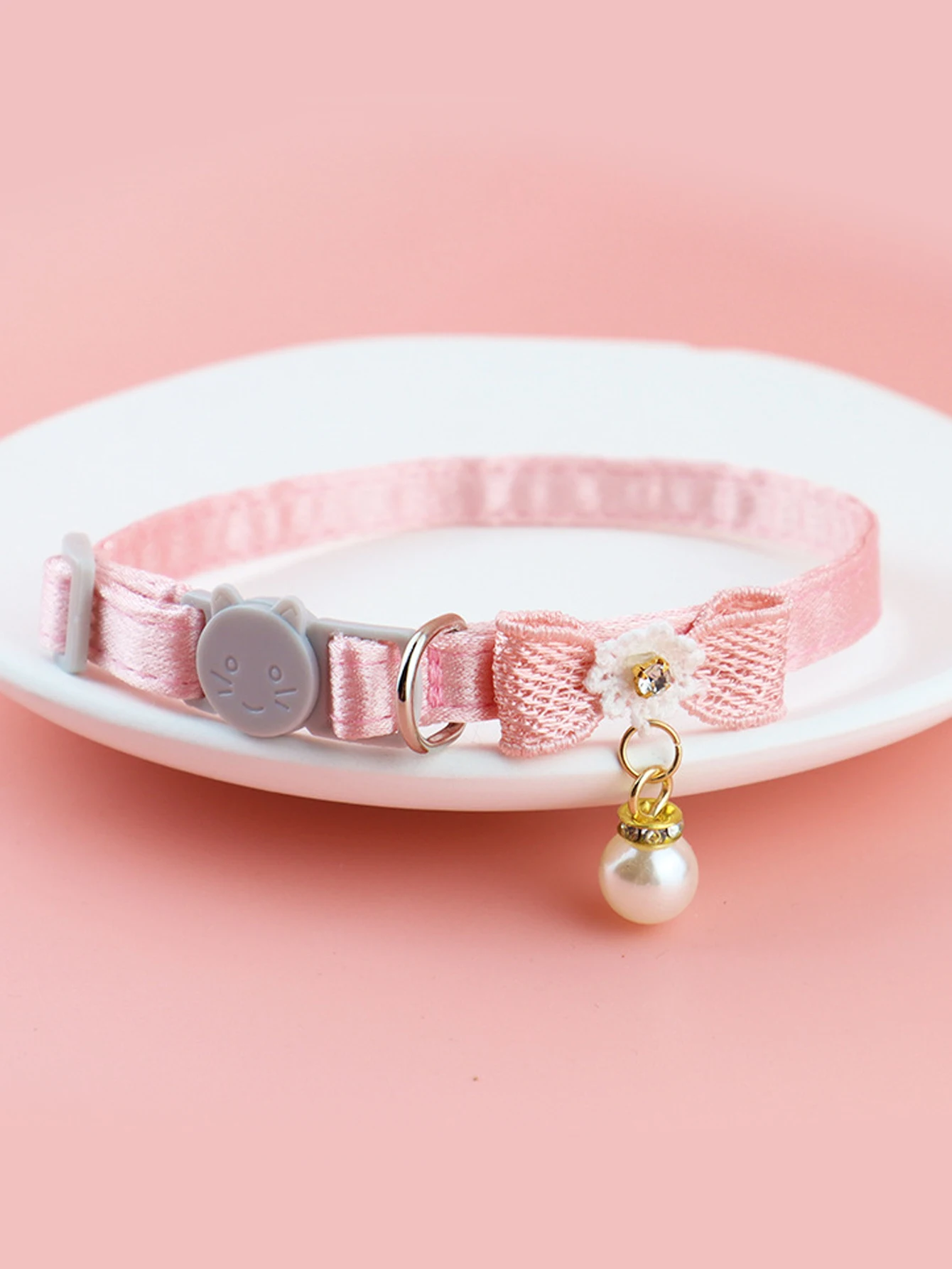 Cute Cats Collar Kitten Fairy Pink Lace Bow Hanging Pearl Pet Collar Cat Dog Bow Tie Jewelry Satin Rhinestone Puppy Collar