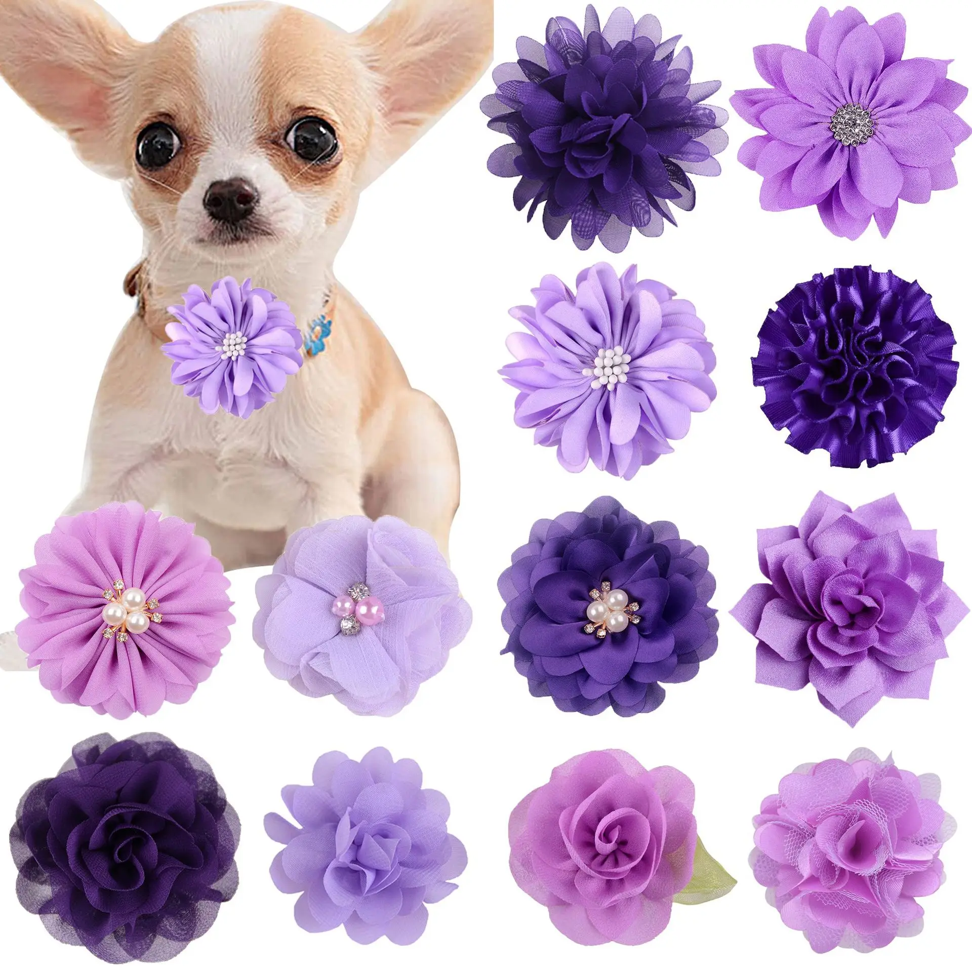 10PCS Handmake Pet Dog Bowtie Puppy Clolorful Flower Collar for Small Dogs Pet Cat Dog Slidable Collar Dog Grooming Accessories