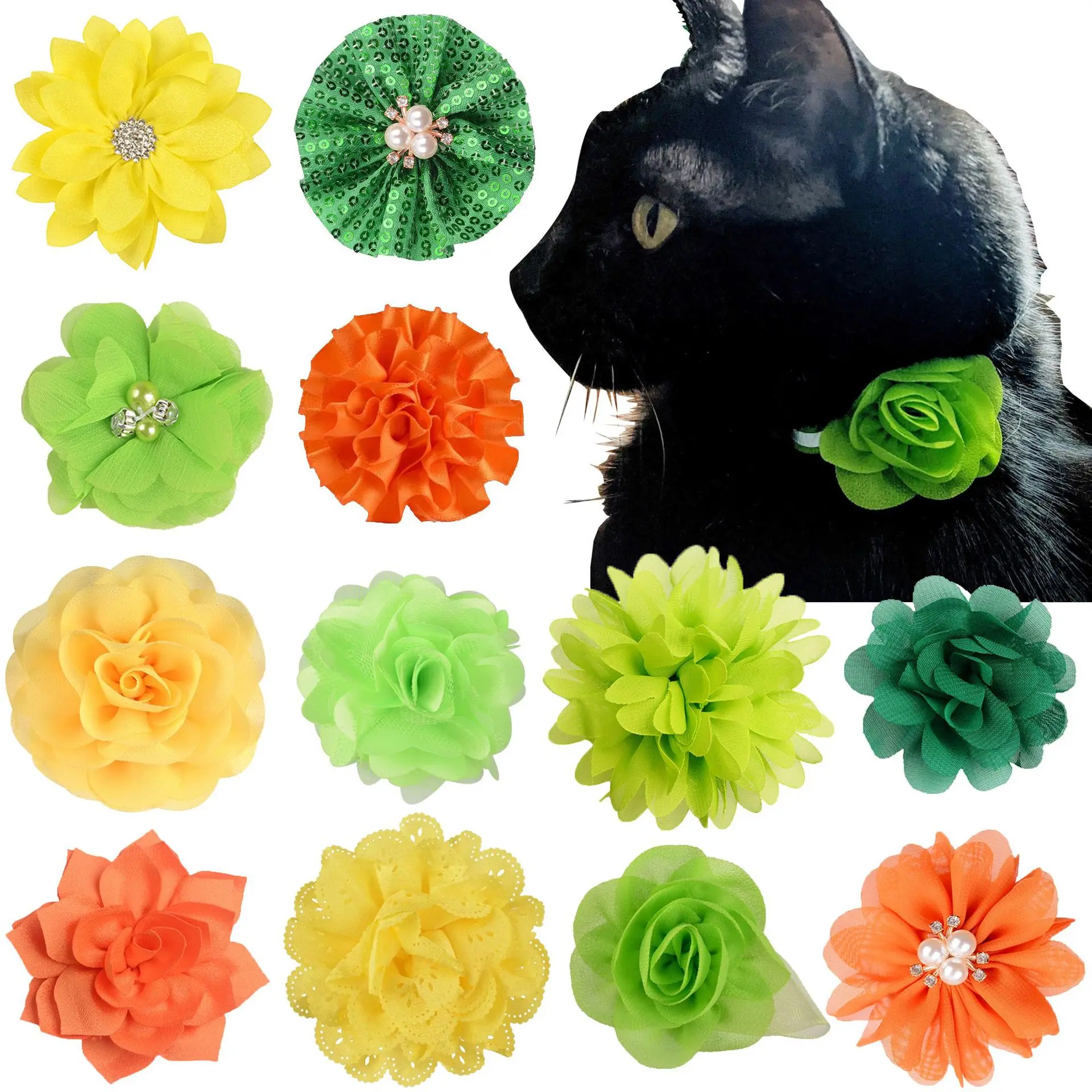 10PCS Handmake Pet Dog Bowtie Puppy Clolorful Flower Collar for Small Dogs Pet Cat Dog Slidable Collar Dog Grooming Accessories