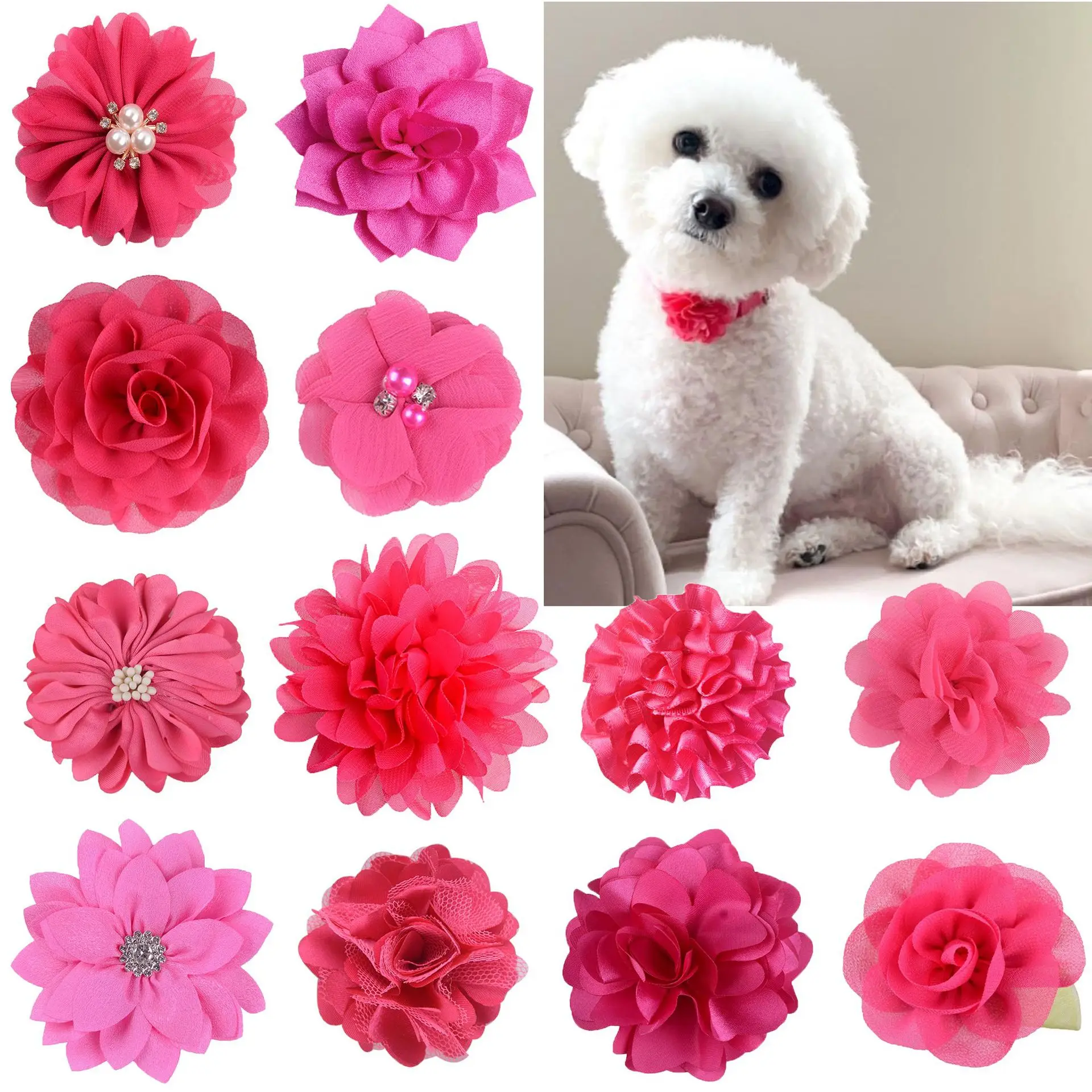 10PCS Handmake Pet Dog Bowtie Puppy Clolorful Flower Collar for Small Dogs Pet Cat Dog Slidable Collar Dog Grooming Accessories
