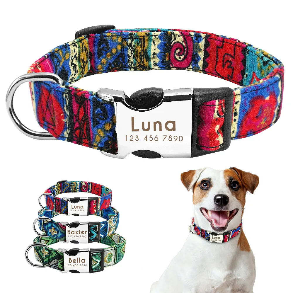 Personalized Small Medium Large Dog Cat Collar Custom Engraved Name ID Adjustable Nylon Puppy Collars Chihuahua Pug Dogs Collars