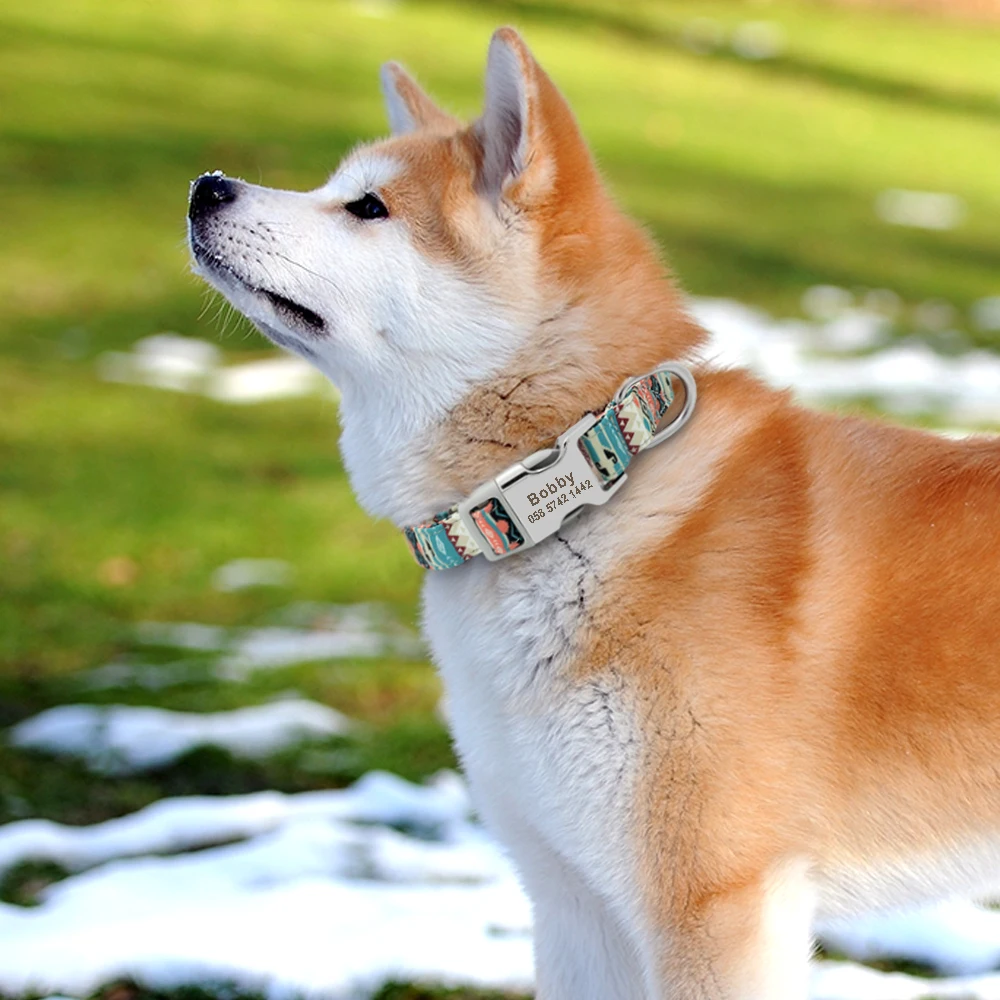 Personalized Small Medium Large Dog Cat Collar Custom Engraved Name ID Adjustable Nylon Puppy Collars Chihuahua Pug Dogs Collars
