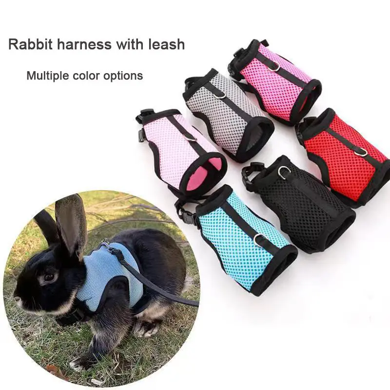 Mutil-Colors Breathable Stylish Vest Small Pet Carrier Bag Adjustable Soft Harness And Elastic Leash Set For Rabbits
