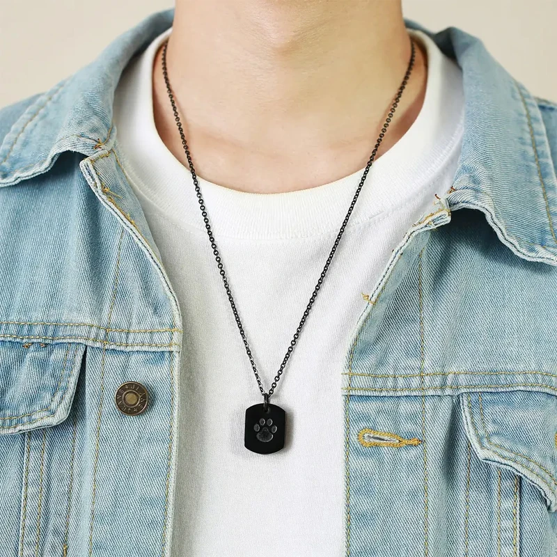 Cremation Jewelry Paw Print Urn Necklace for Ashes for Women Men Memorial Cat Dog Ashes Pendant Square Hang Tag Pendant