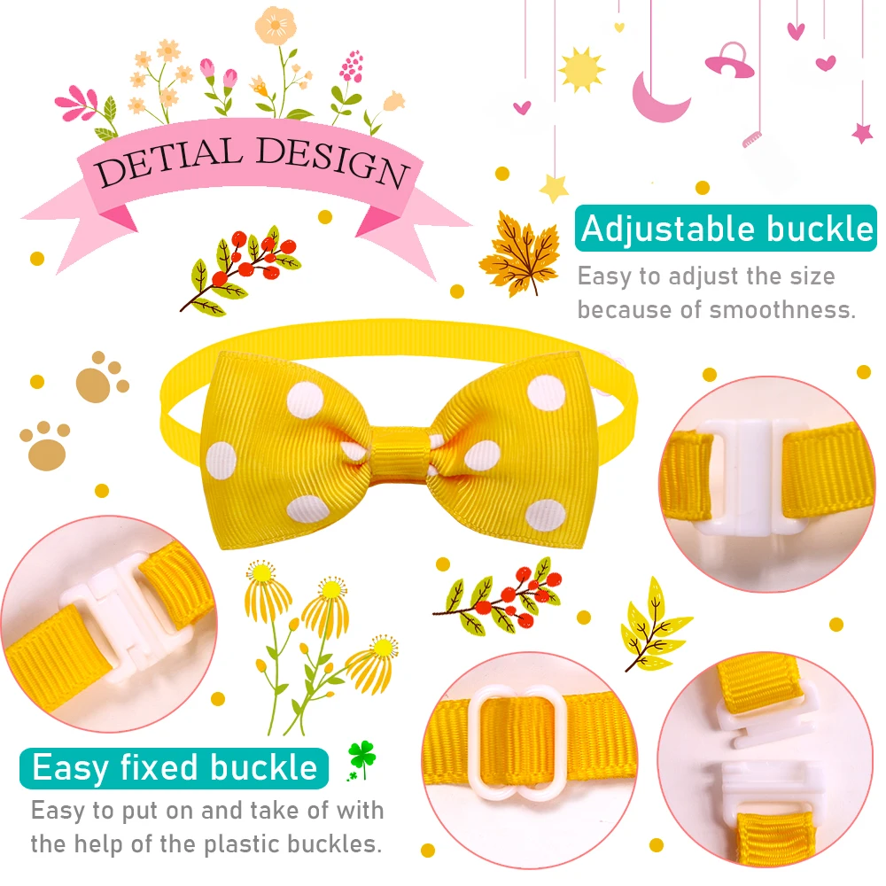 10/20PCS Dog Acccessories Adjustable Bowtie For Small Dog Cat Solid Color Polka Dot Style Bow Tie Necklace Pet Grooming Supplies